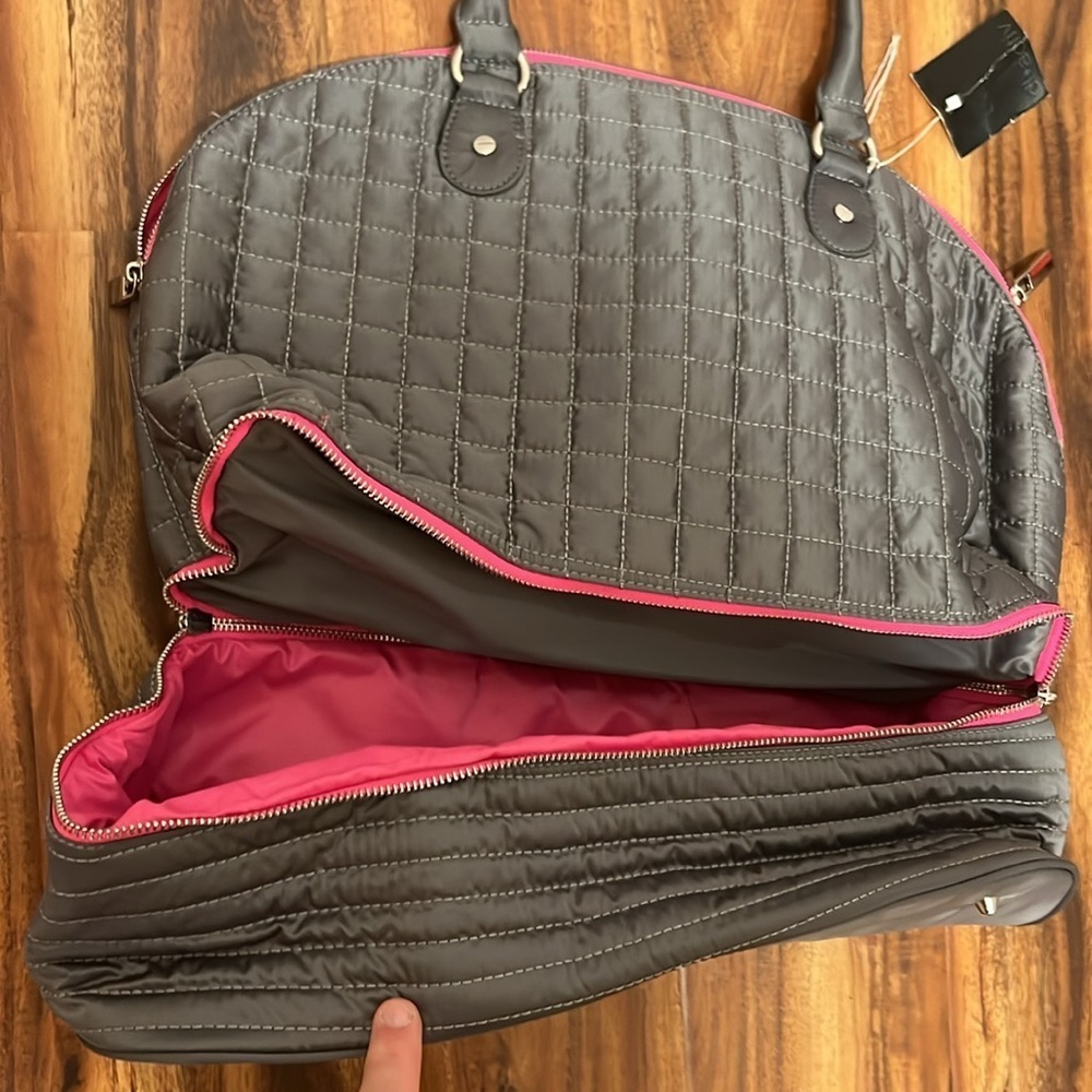 NWT / dl+Activ NYC Nylon Travel Sachel Tote - gray / pink - Quilted - Picture 7 of 9